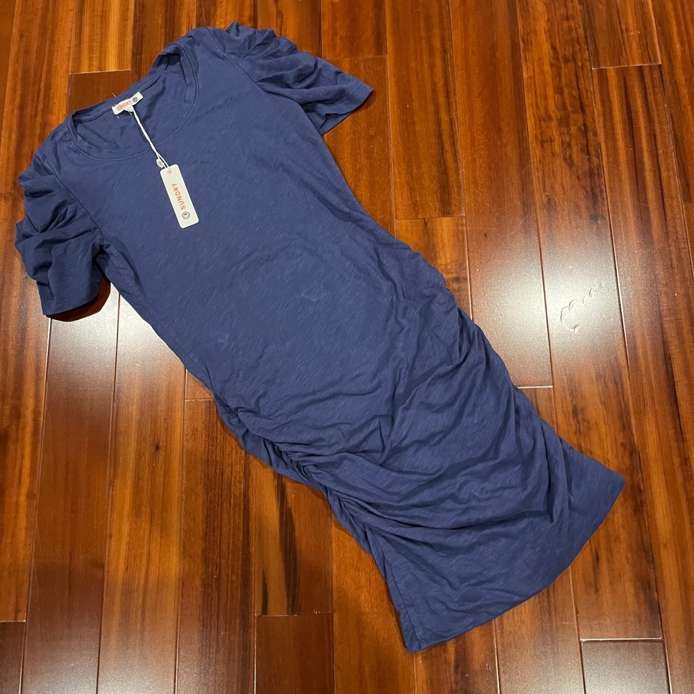 SUNDRY T-Shirt Dress Ruched Bodycon Casual Short Sleeve Blue New Size 0 / XS